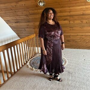 Purple floral patchwork 90s maxi plus size dress